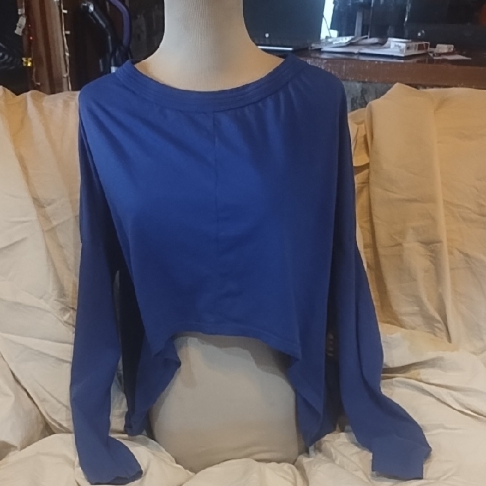Stylish Blue Crop Top with Long Sleeves